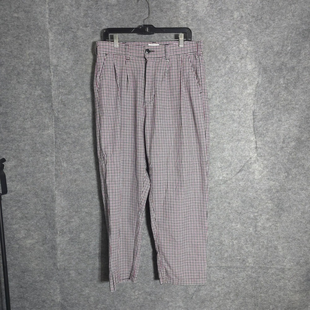 Obey Pleated Trousers Mens 32 Burgundy Houndstooth Tapered Skate Chino Pants